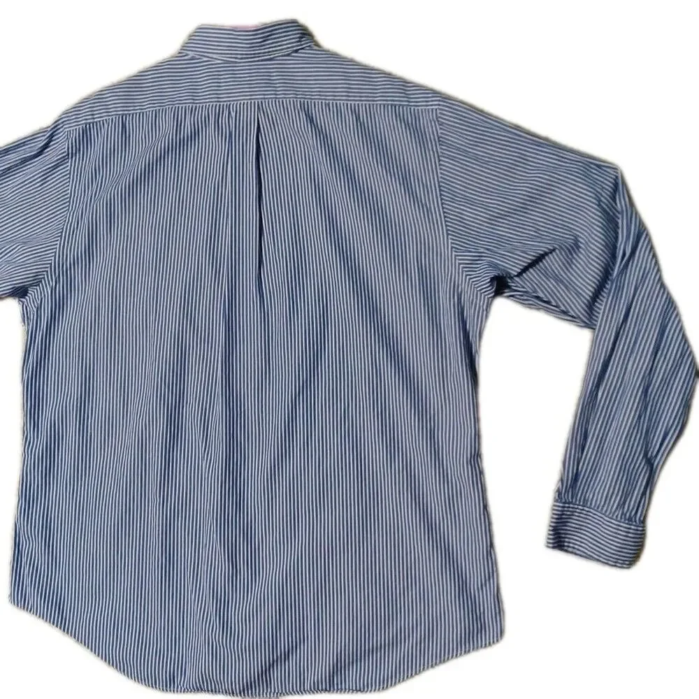 Vintage Polo Ralph Lauren Shirt 17 1/2 XL Blue White Striped Custom Fit XL 17.5